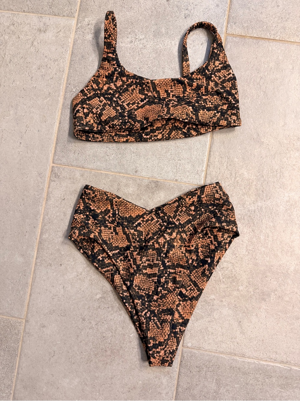 Skatie Black and Brown Snake-Print High-Waist Bikini Set